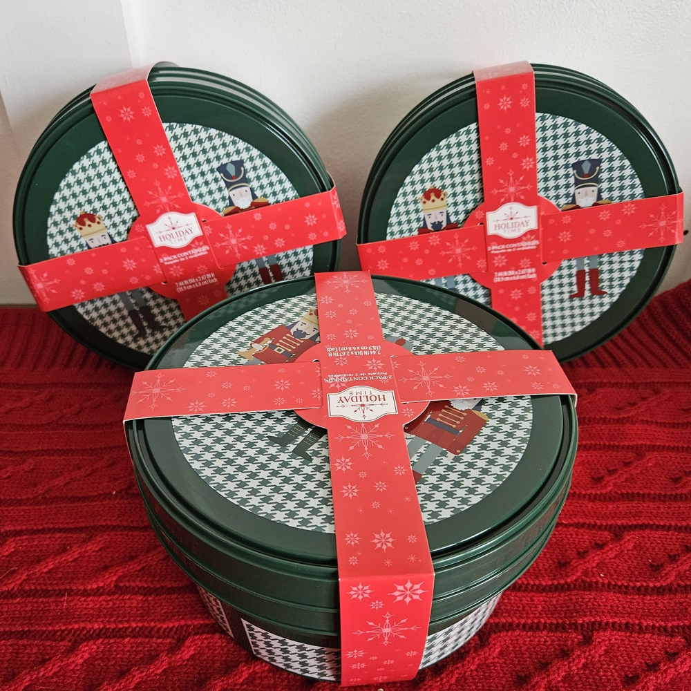 Festive Green Holiday Cookie Tins